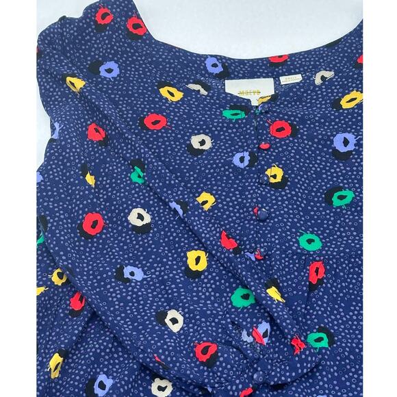 MAEVE Anthropologie Blue Polka Dot Peplum 3/4 Sleeve Hi Low Blouse w/ pockets S - Picture 2 of 8